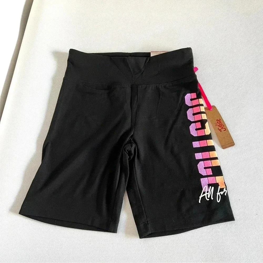 Justice Girls Graphic Bike Shorts Size Medium (10) Color Black Glitter Graphic